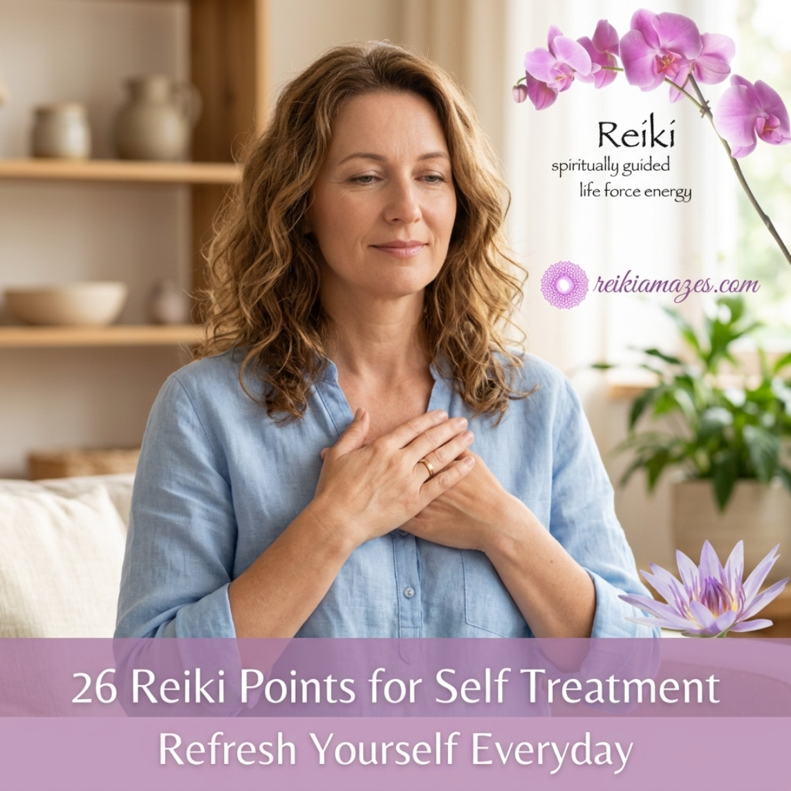 26 Reiki Points for Self Treatment hand positions that's taught in Reiki 1 Level.